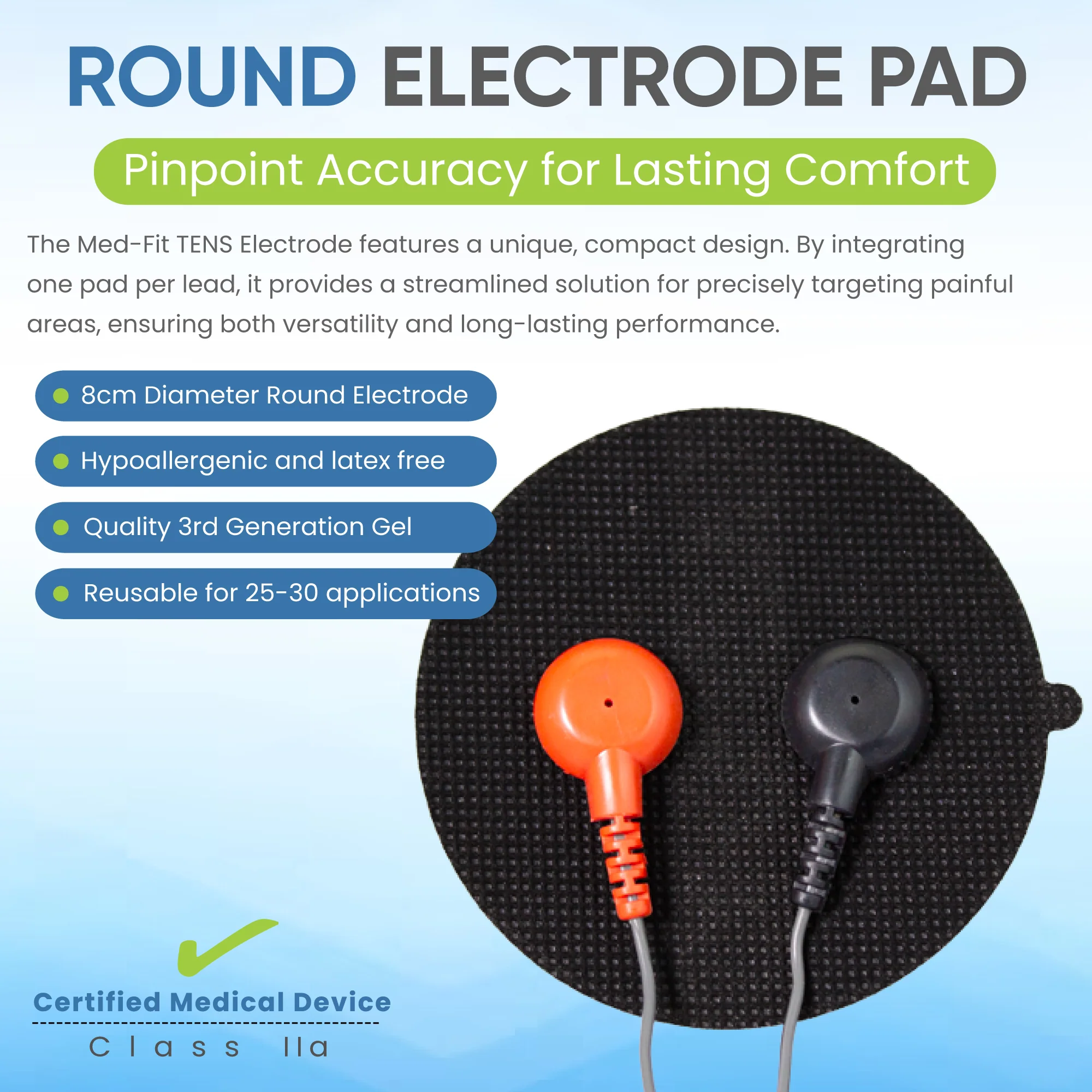 Premium Round TENS Electrode Pad with Blue Gel and 3.5 mm Lead - Image 4
