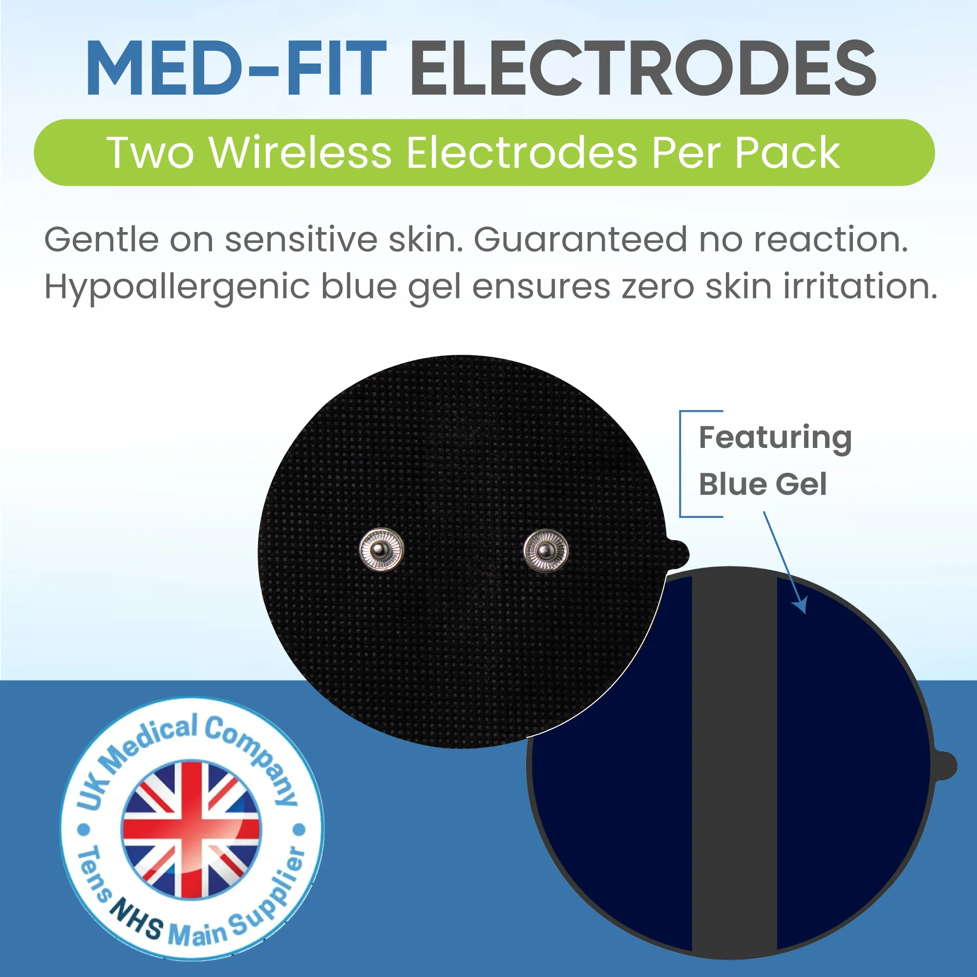 Dual Stud 8cm Round Self-Adhesive Electrodes with Blue Gel - Image 7