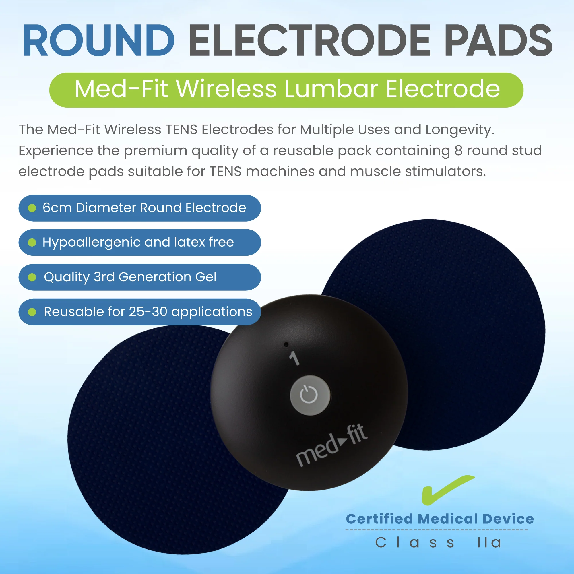 Round Black Wireless TENS Electrodes Pack of 8 - Image 4