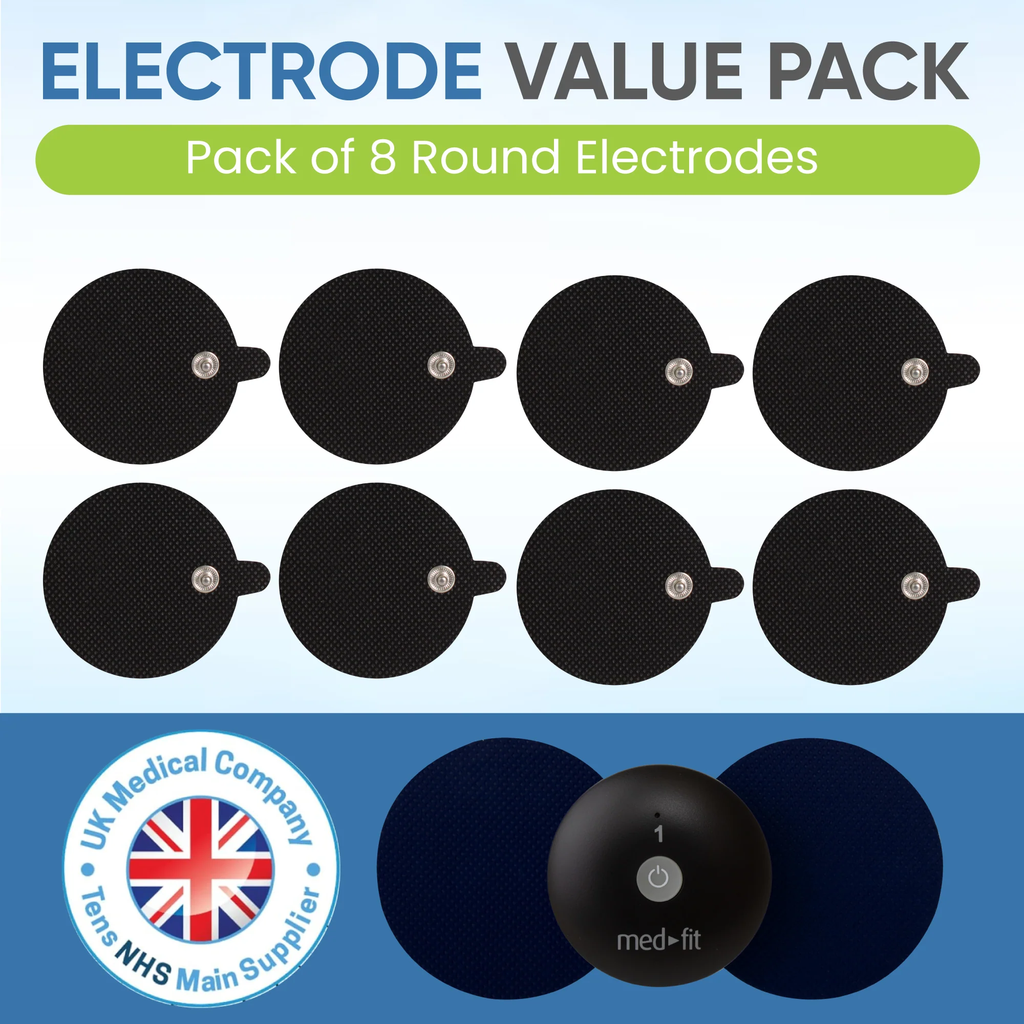 Round Black Wireless TENS Electrodes Pack of 8 - Image 6
