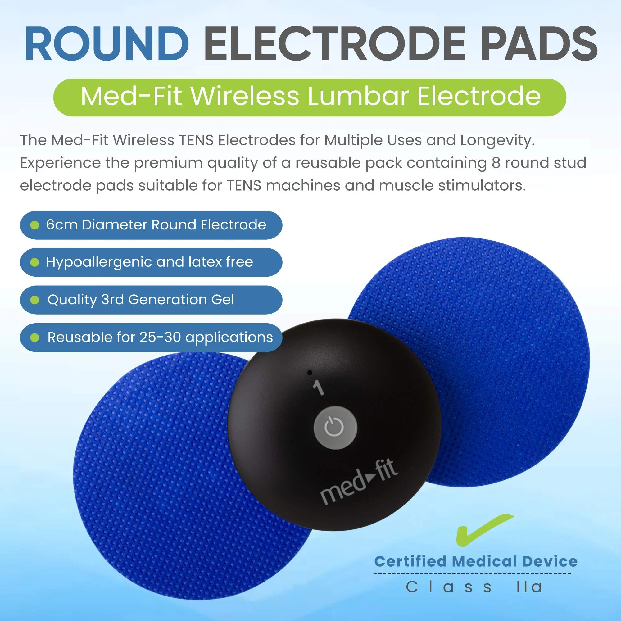 Round Blue Wireless TENS Electrodes Pack of 8 - Image 4