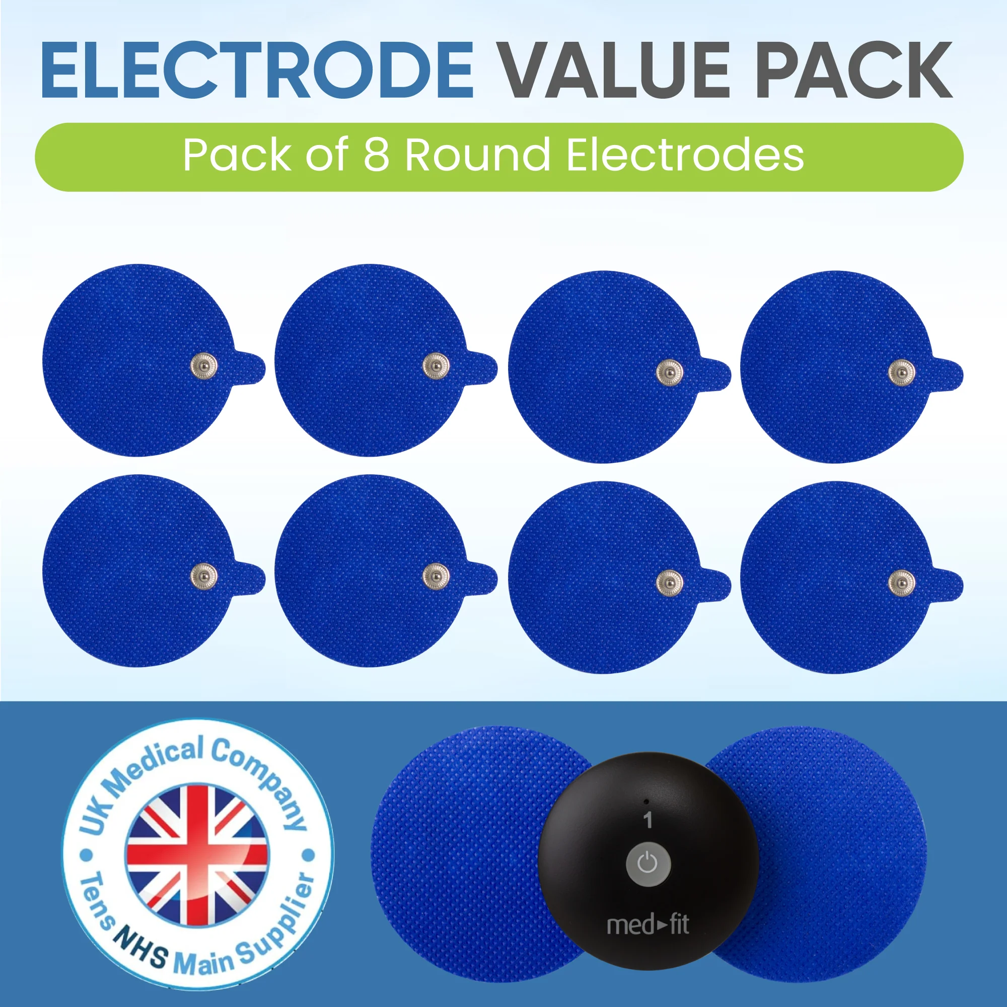 Round Blue Wireless TENS Electrodes Pack of 8 - Image 7